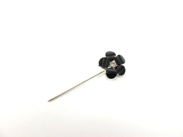 Broszka szpilka ozdobna kwiat cyrkonie czarny 40mm