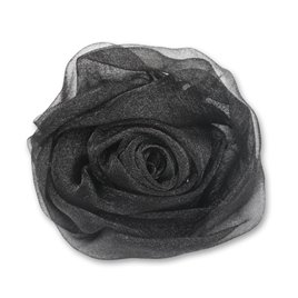 Broszka kwiat róża szyfon 7cm czarny KDO-007